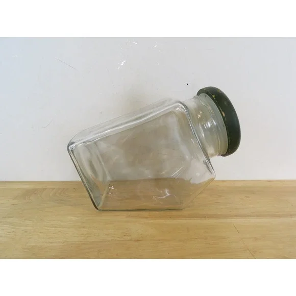 VTG Glass Canister Set Of 3 Green Wood Lids Pentagon Mercantile Country